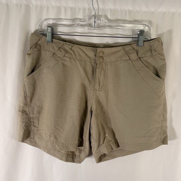 Columbia PFG Shorts Women's Medium Khaki Chino Stretch 5" Inseam Nylon - Picture 1 of 8